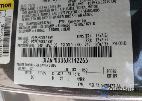 2018 Ford Fusion Hybrid S из США, поврежденный, VIN 3FA6P0UU6JR142265